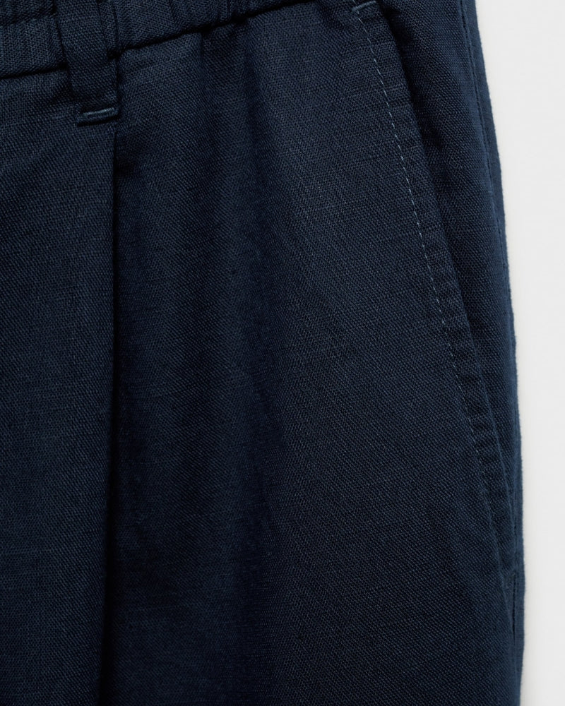 Pantalon en coton et lin mélangés avec cordons de serrage - marine