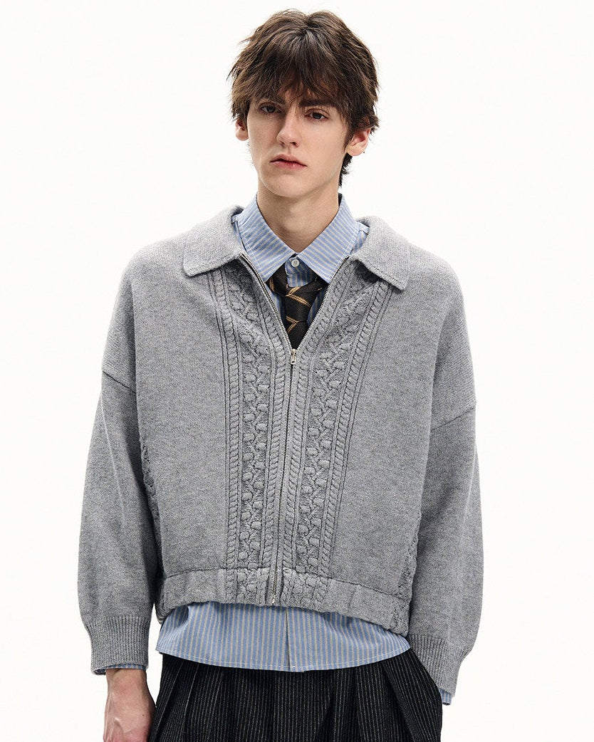 Cable Knit Zip Wool Cardigan