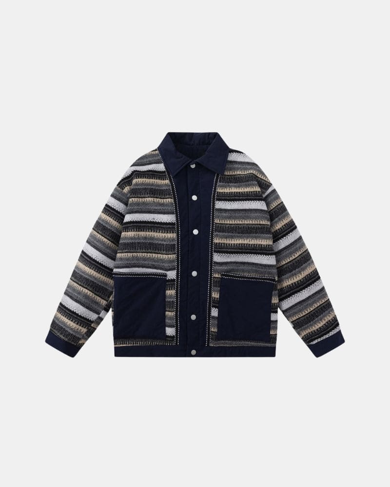Striped Patchwork Button Jacket
