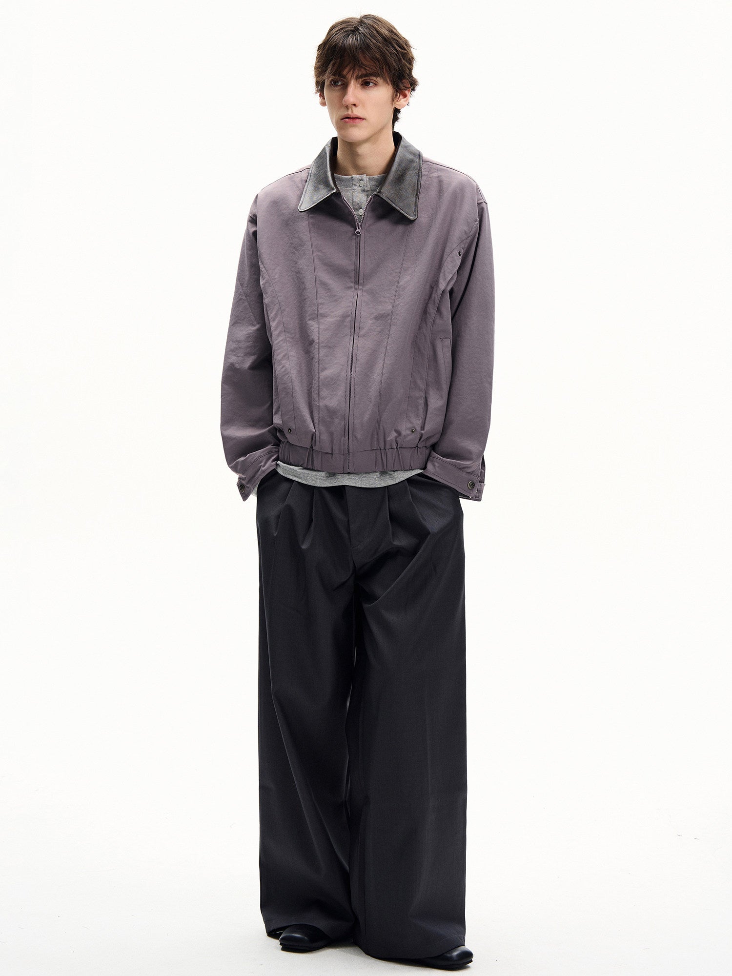 Solid Cotton Nylon Zip Jacket