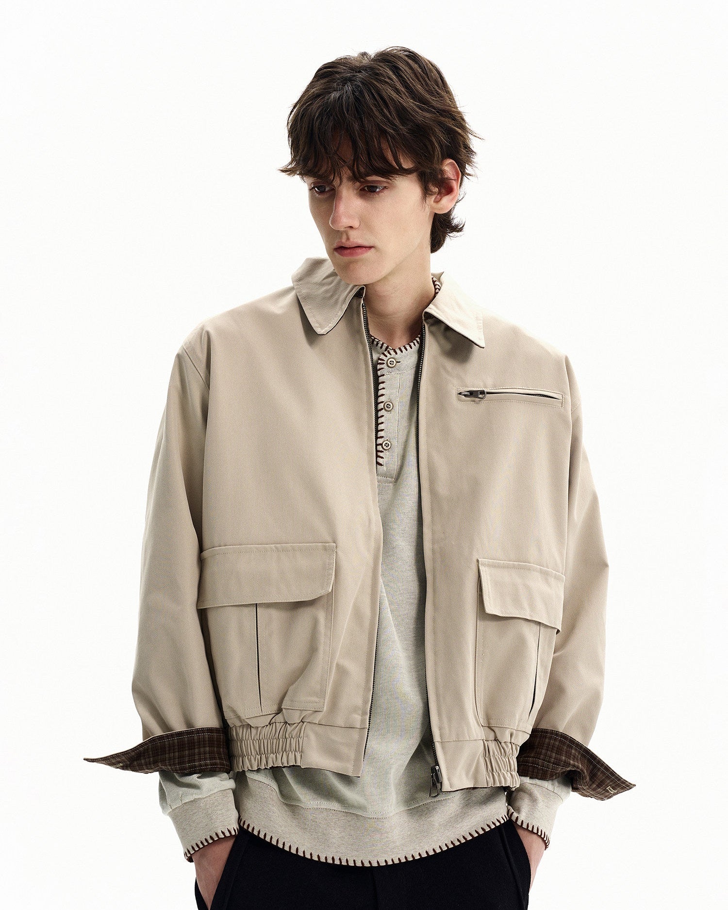 Reversible Plaid Collar Zip Jacket