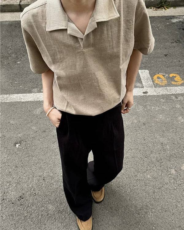 Linnen Mix Open Polo Shirt