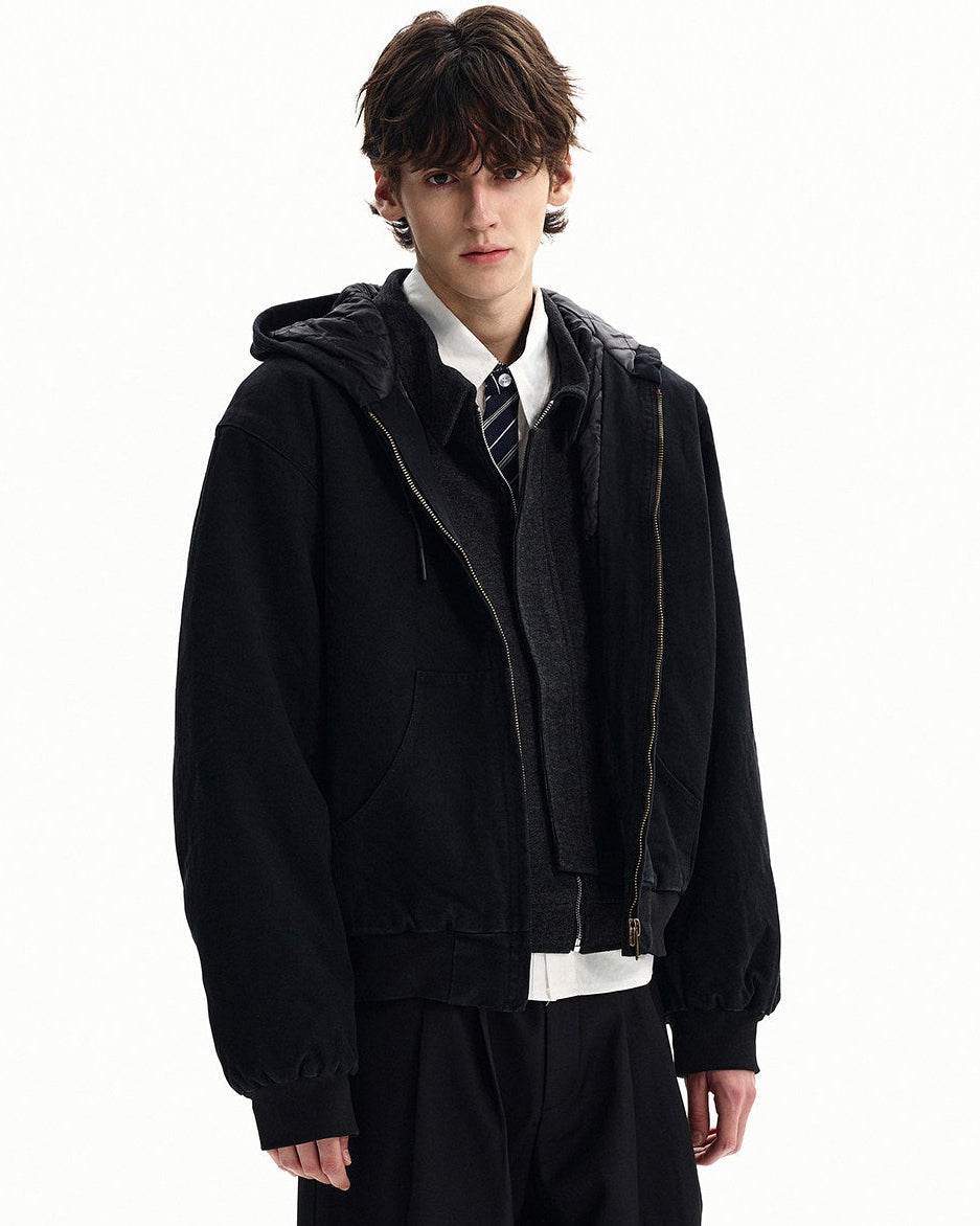 Washed Cotton Zip Hooded Jacket