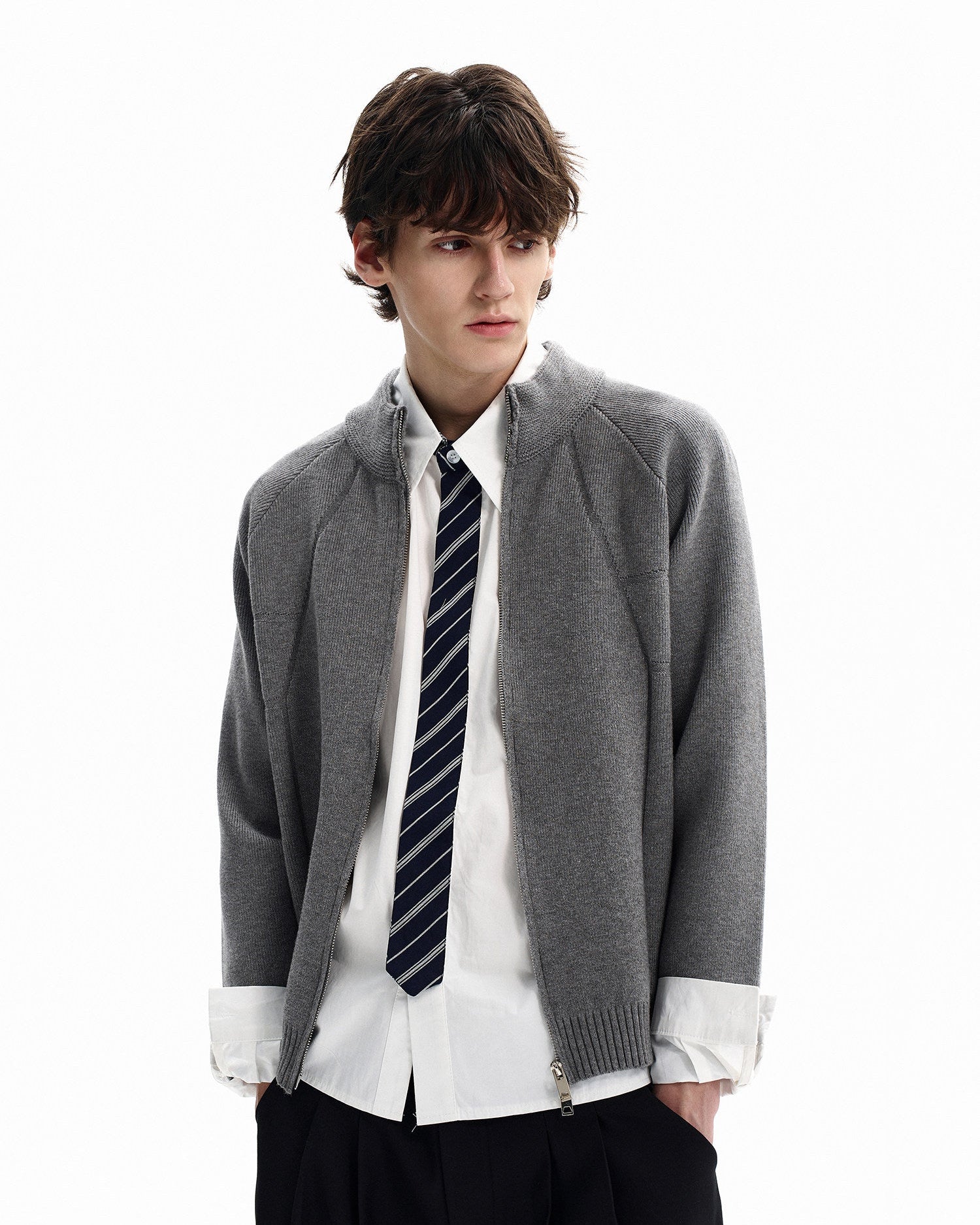 Casual Style Zip-Up Knit Jacket