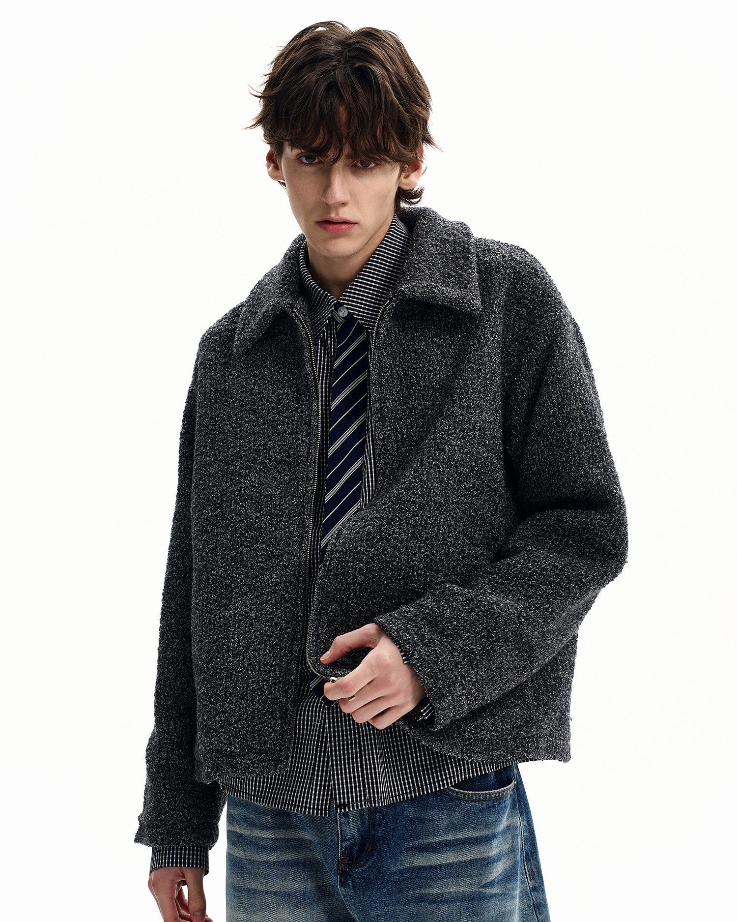 Tailored Wool Blend Zip Jacket