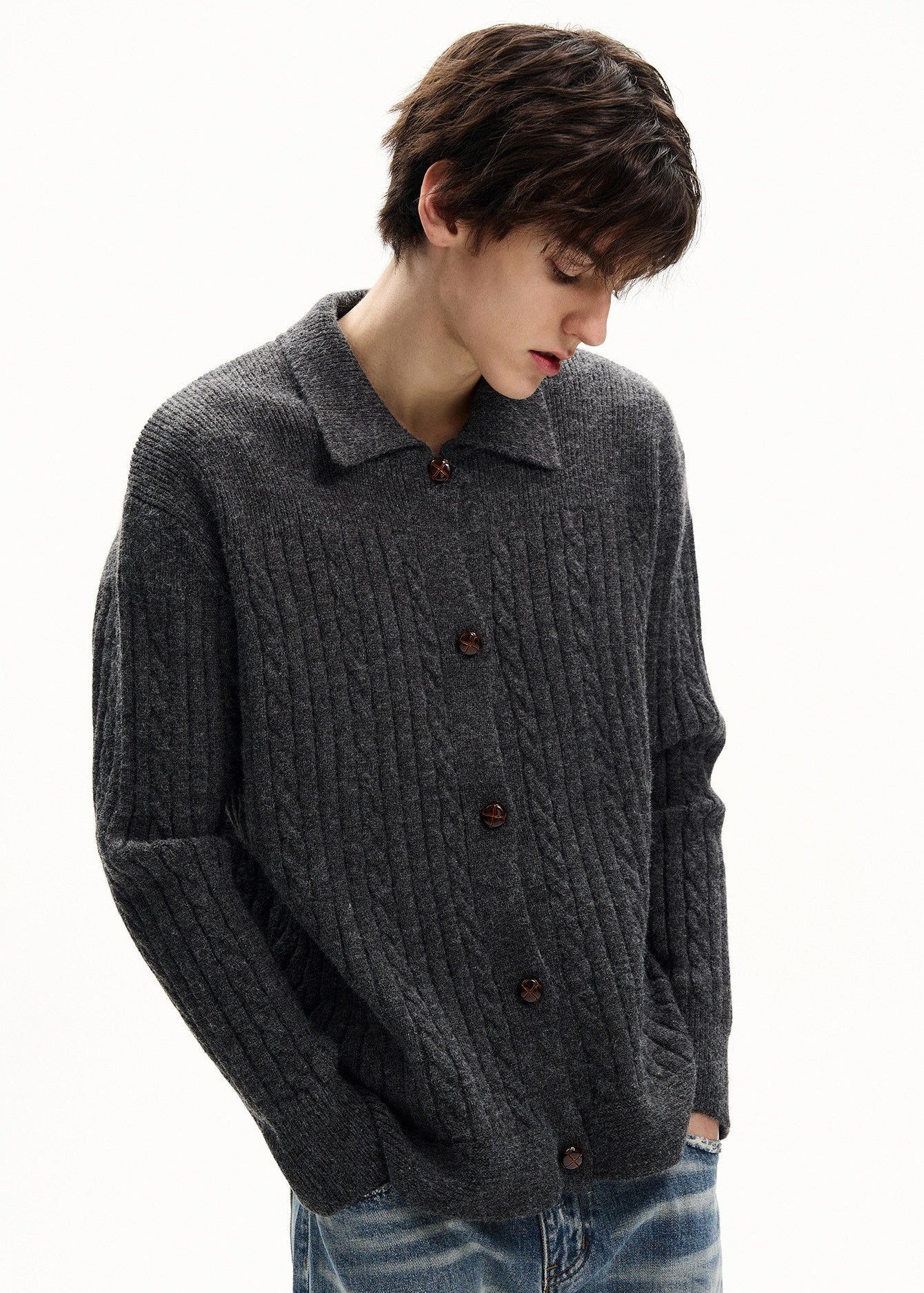 Buttoned Knit Wool Blend Cardigan