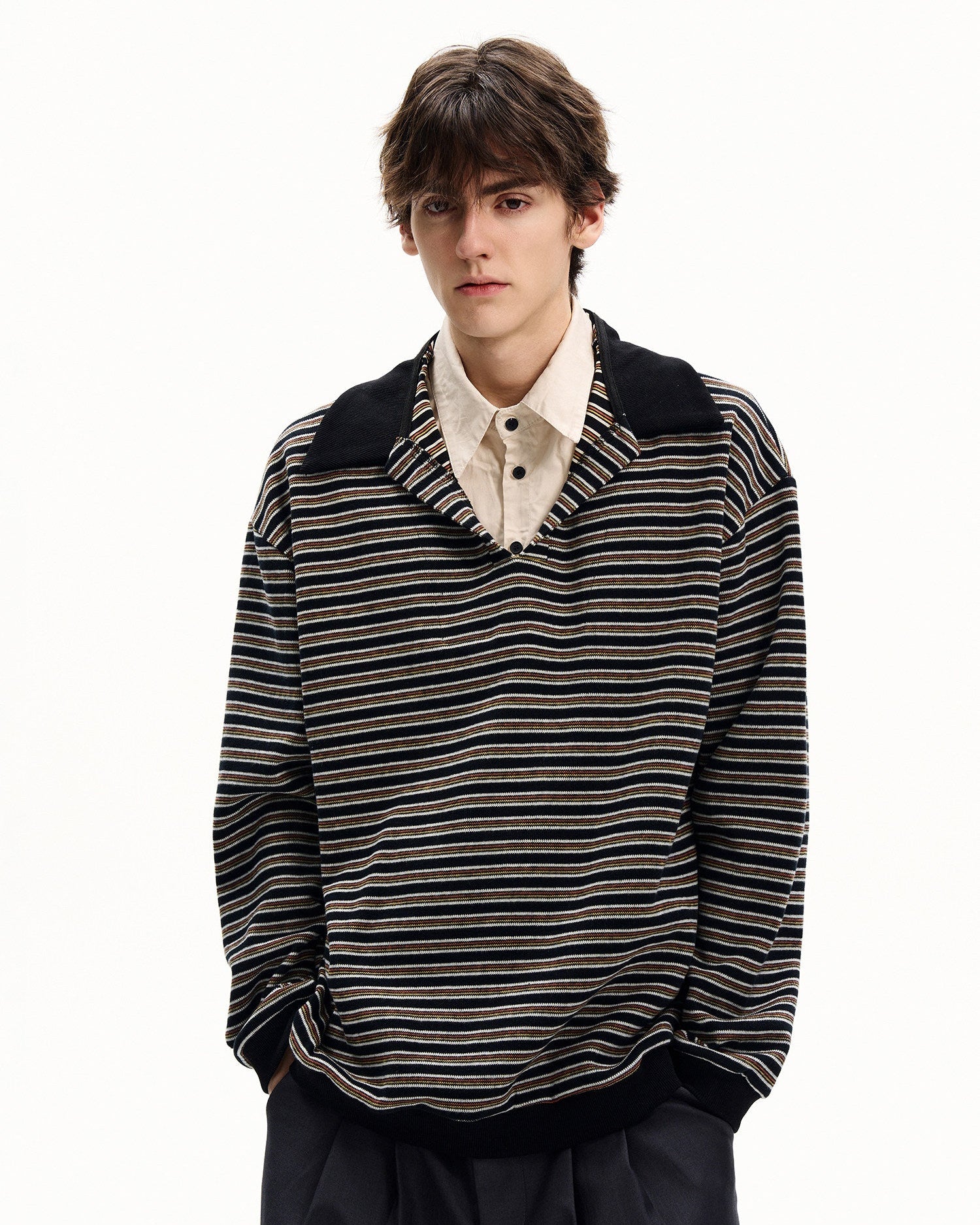 Striped Knit Striped Collar Sweater