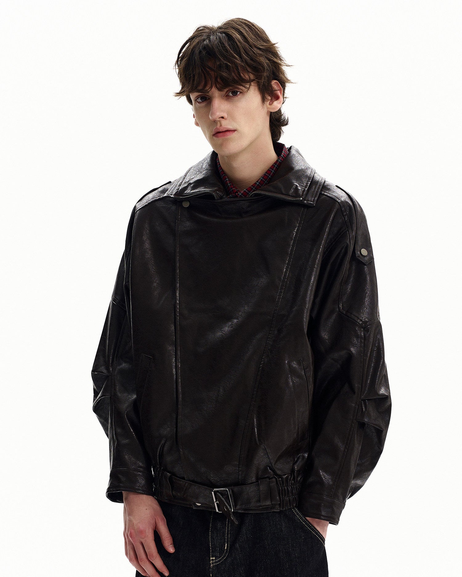 Minimal Leather Outerwear Jacket