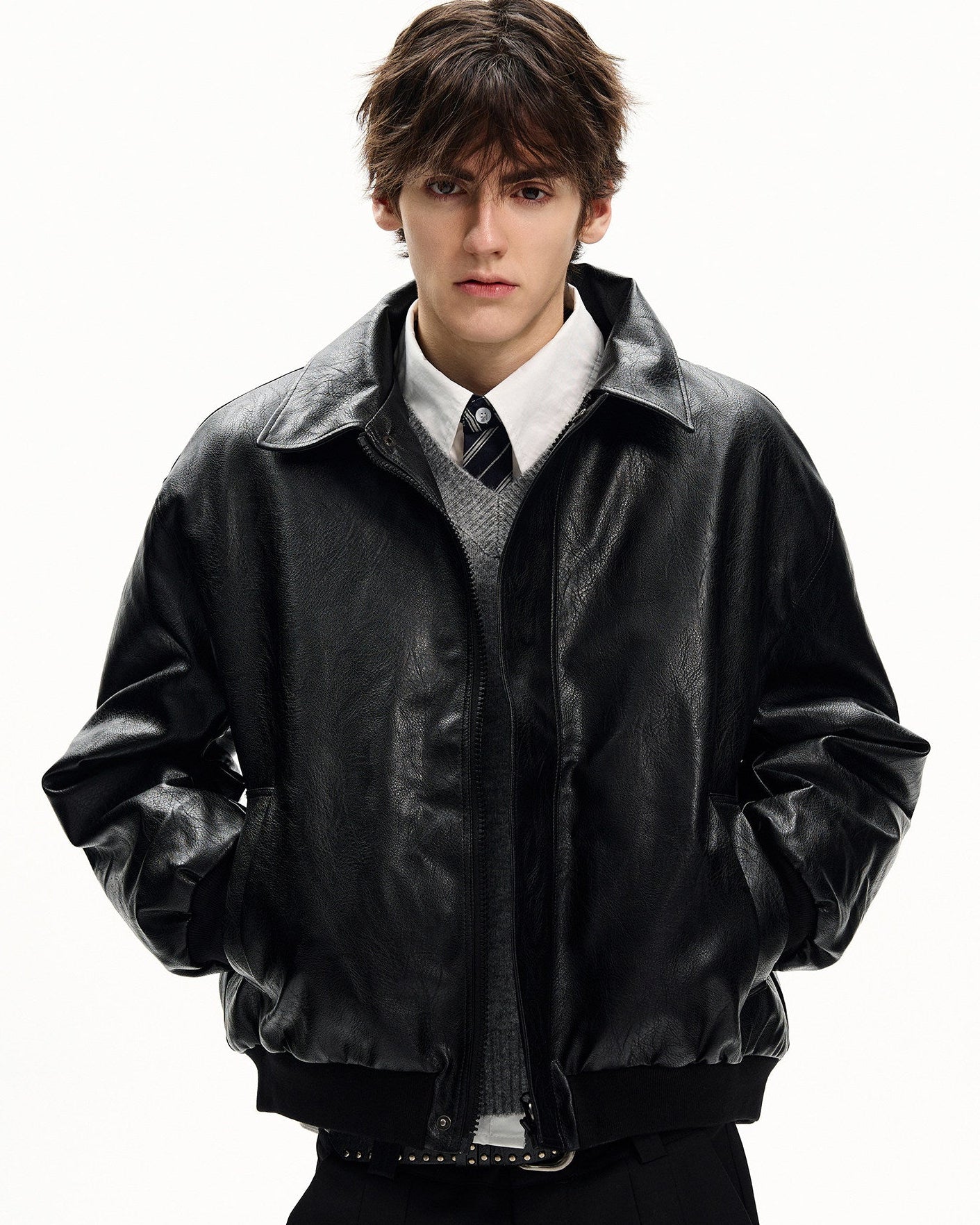 Smooth Leather Zip Jacket