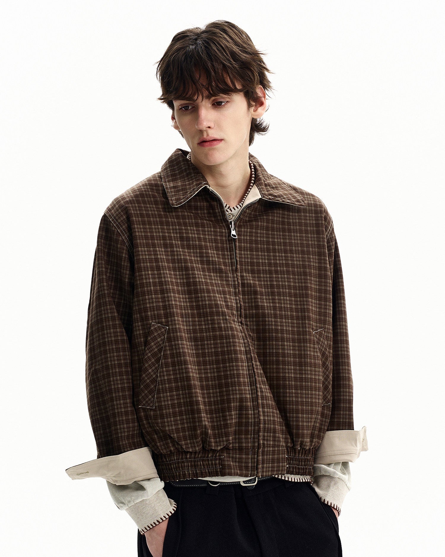 Reversible Plaid Collar Zip Jacket