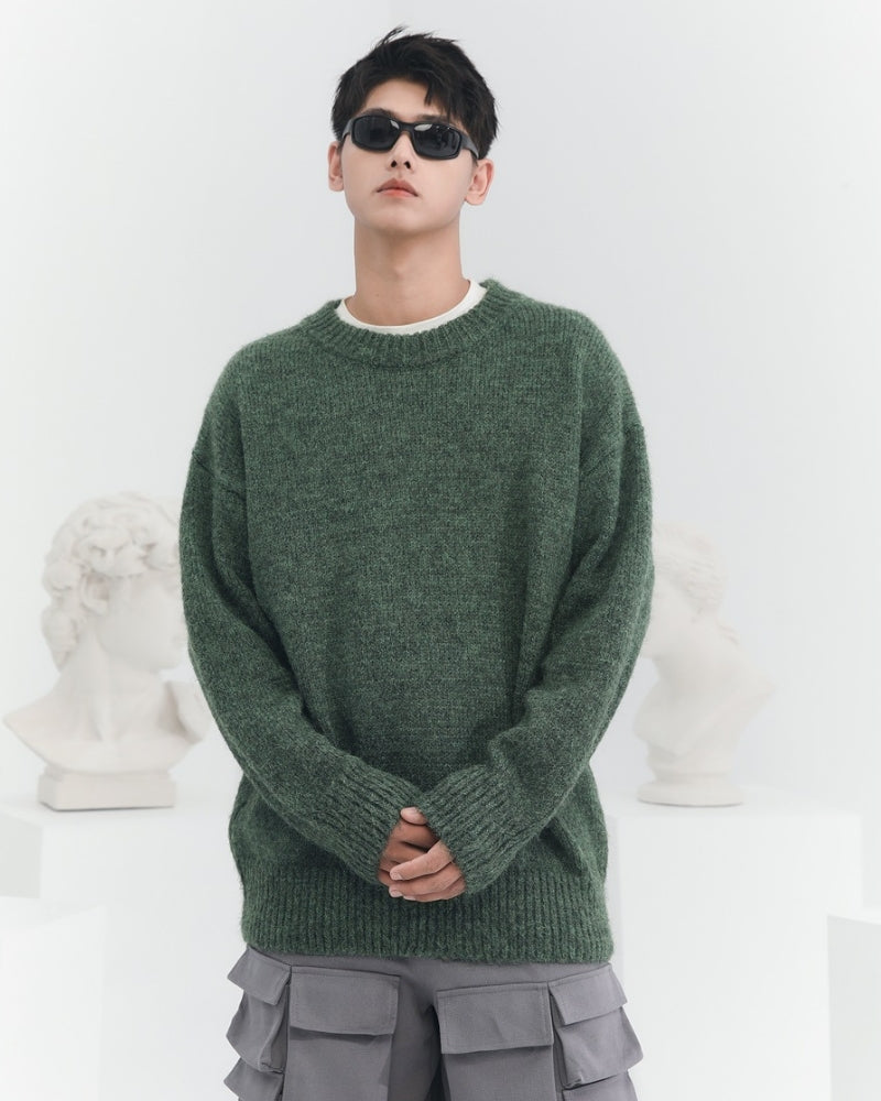 Strickpullover mit Rundhalsausschnitt in lockerer Passform aus Mischgewebe