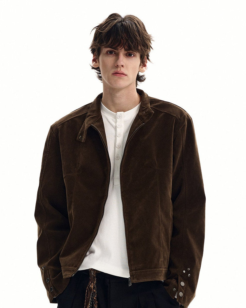 Suede Stand Collar Zip Jacket