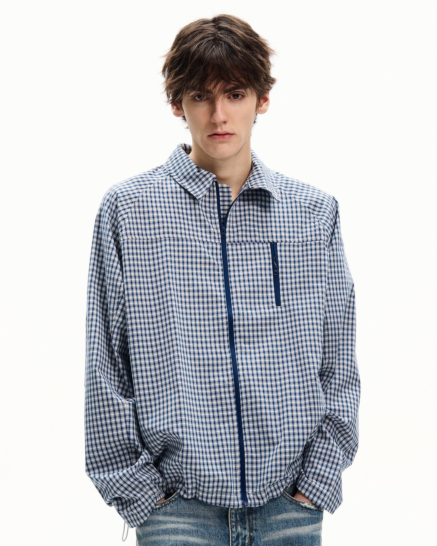 Gingham Cotton Zip Jacket