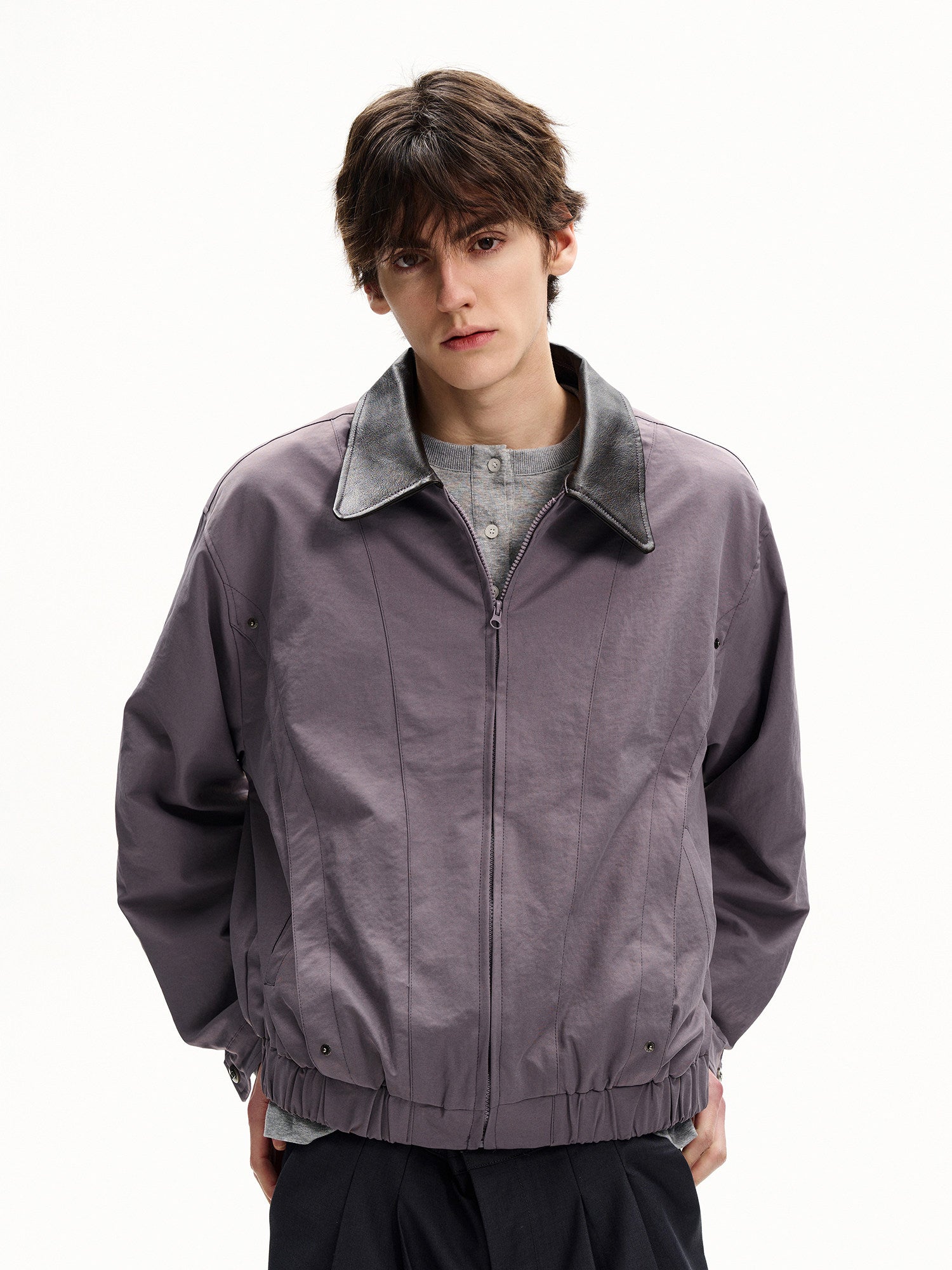 Solid Cotton Nylon Zip Jacket