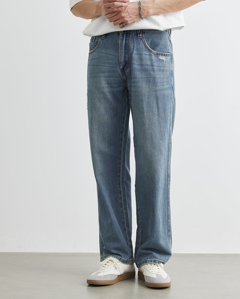 Straight-Leg Denim Jeans mit Vintage-Waschung