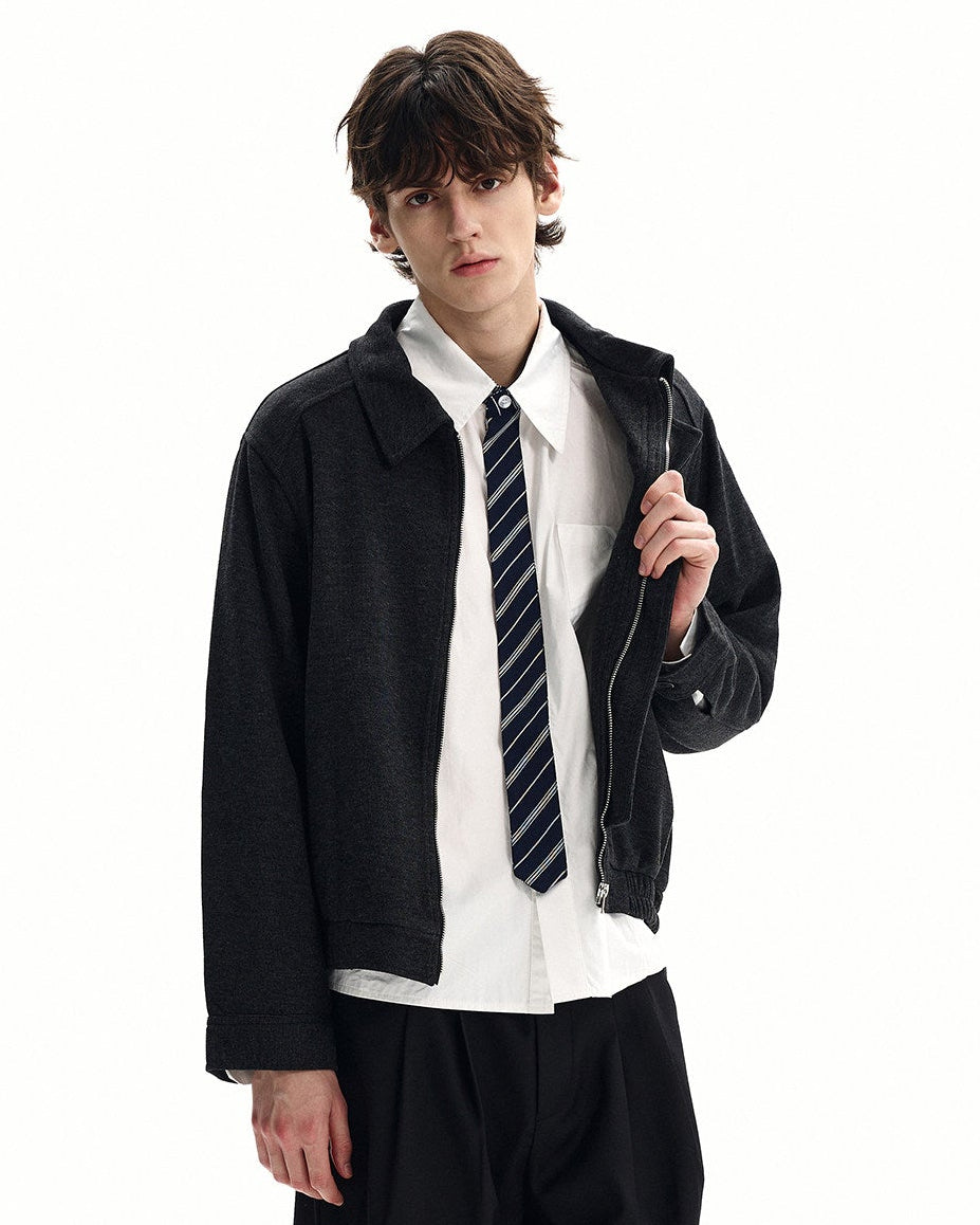 Collared Textured Cotton Zip Jacket