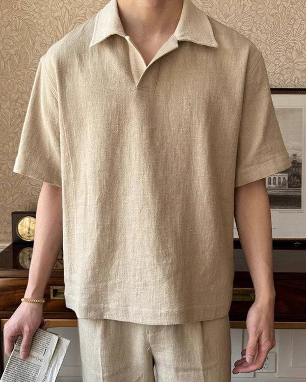 Linnen Mix Open Polo Shirt