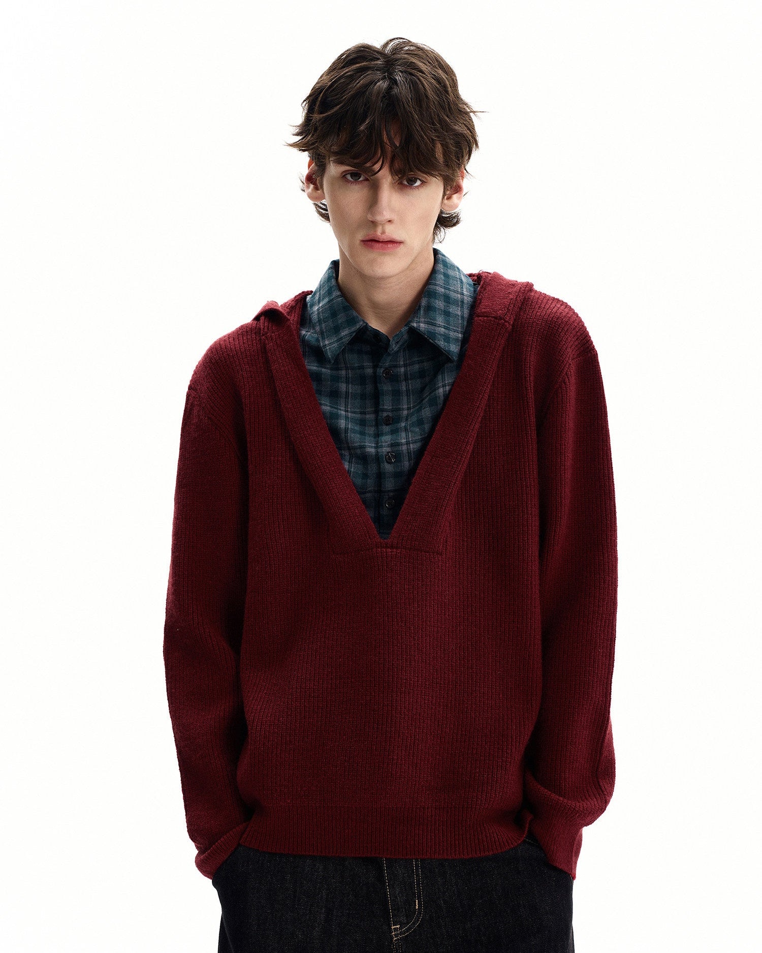 Relaxed Style Knit Hooded Pullover