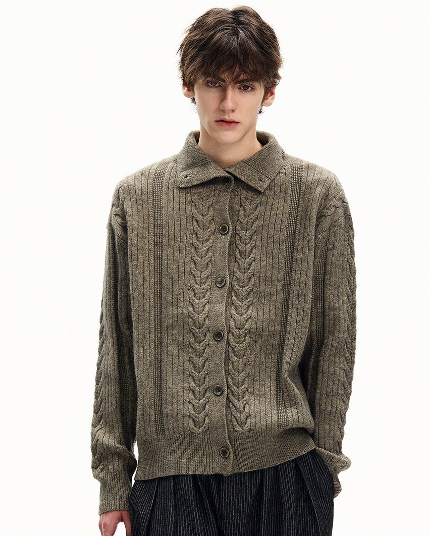 Collared Cable Knit Cardigan