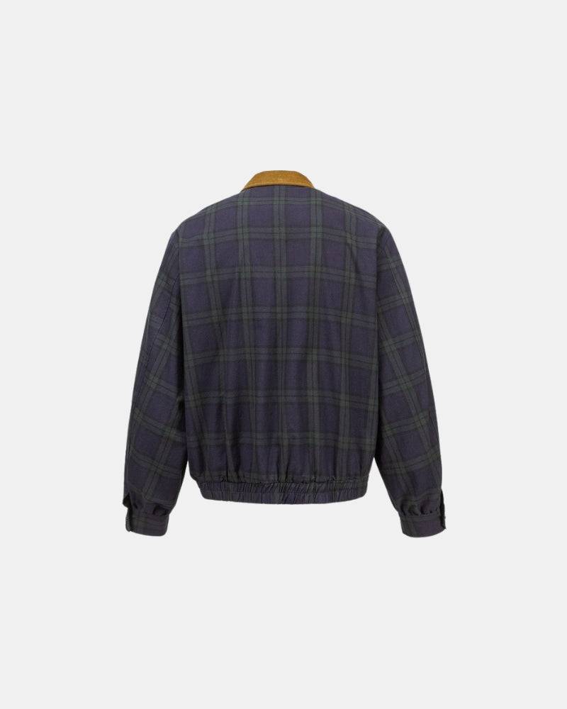Plaid Zip-Up Jacket with Corduroy Collar