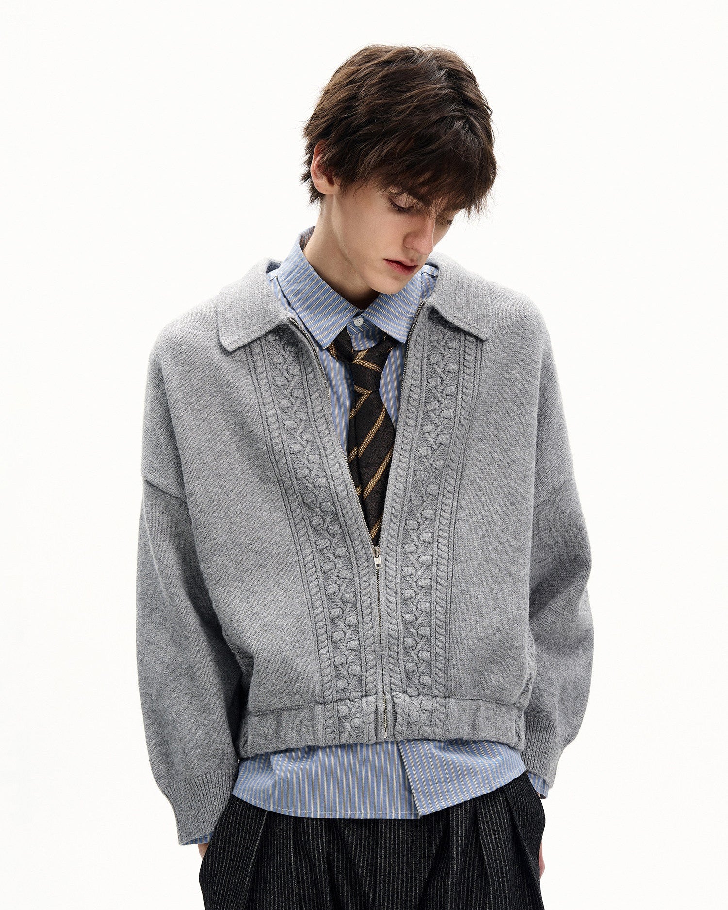 Cable Knit Zip Wool Cardigan