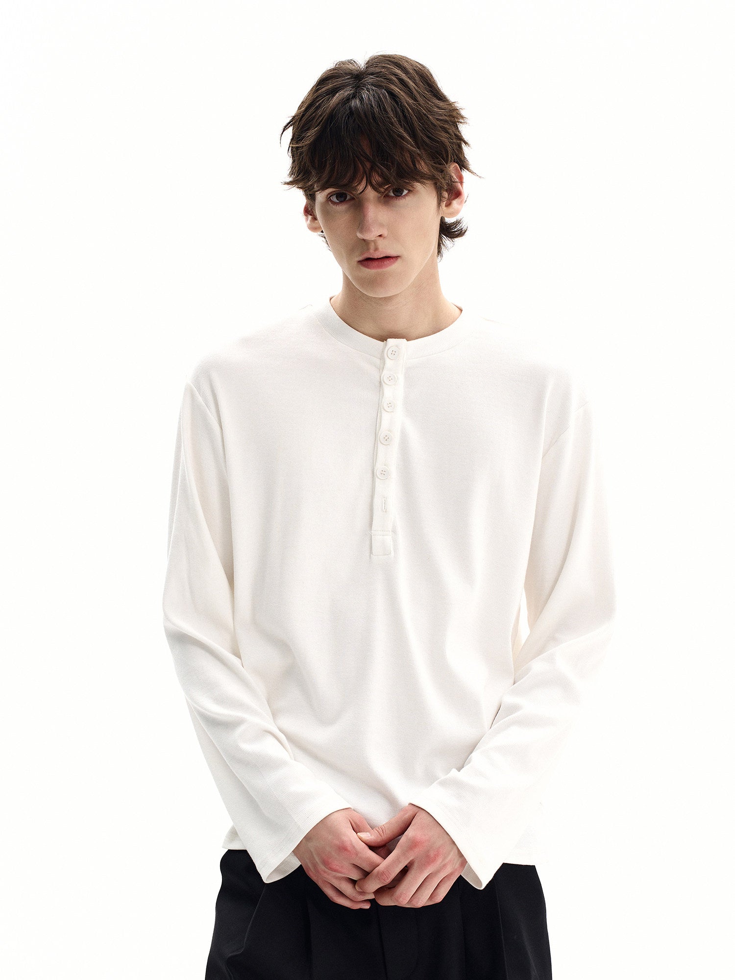 Waffle Knit Cotton Henley