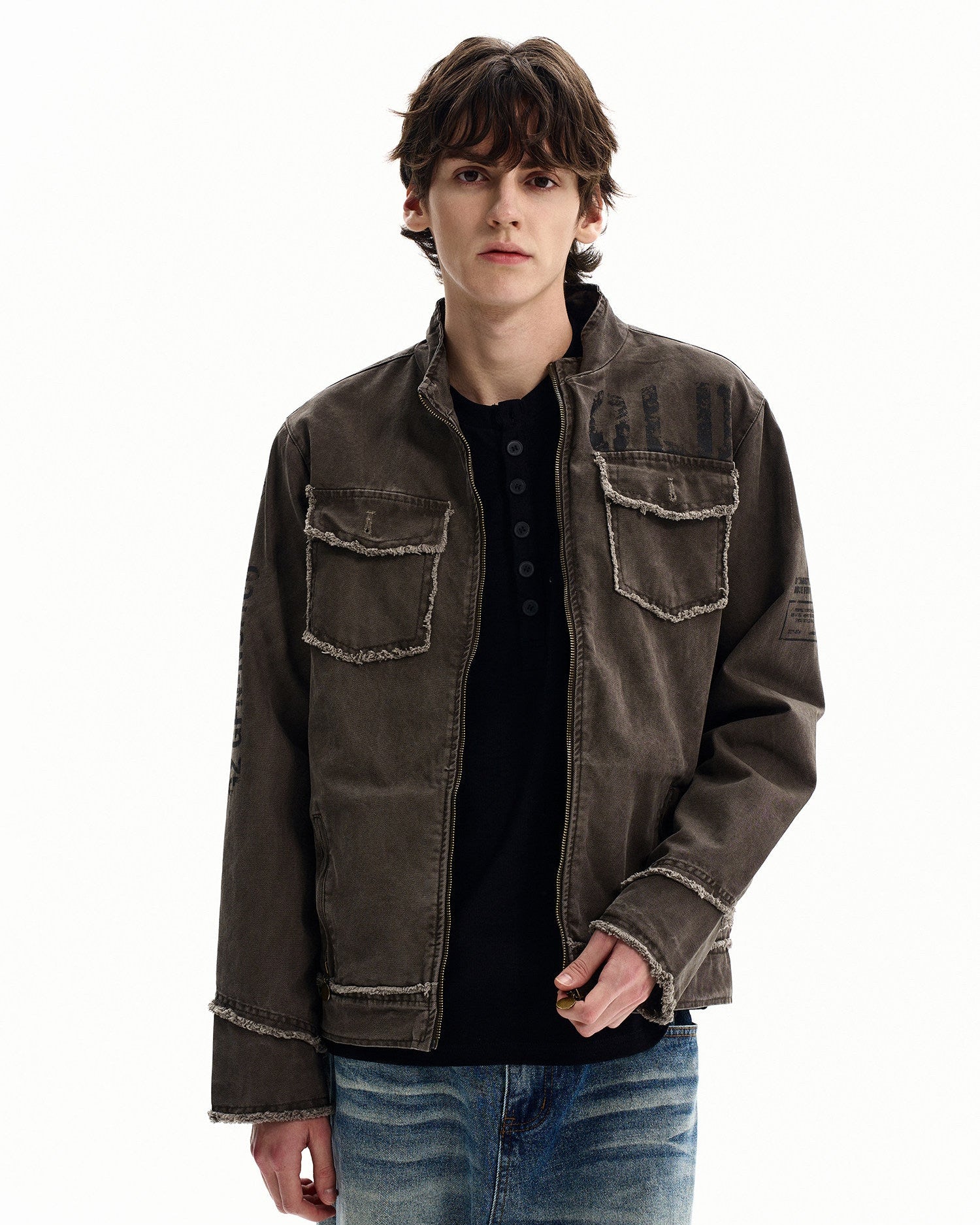 Washed Cotton Zip Utility Jacket