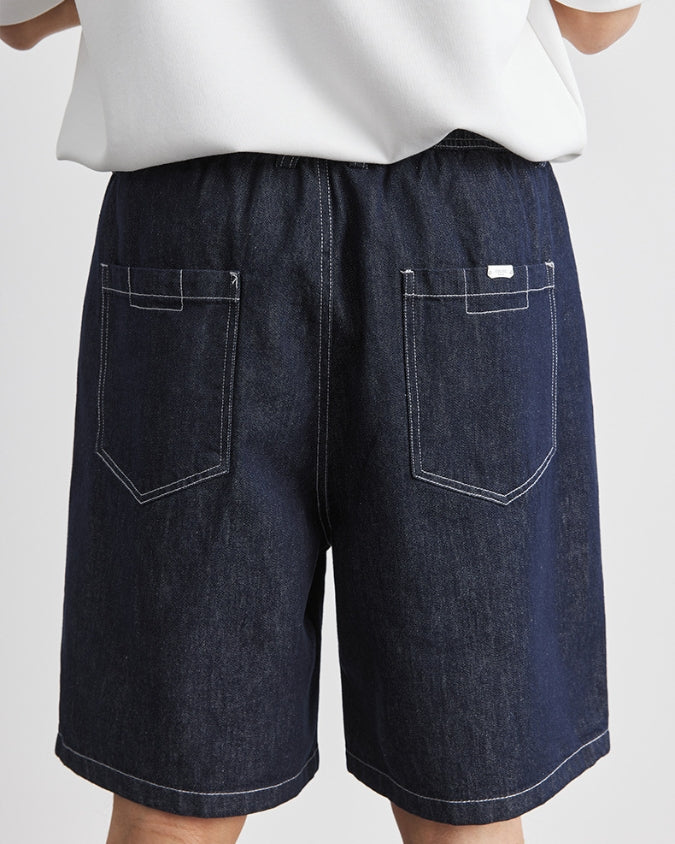 Dunkle Indigo-Waschung Denim Short mit Kordelzug