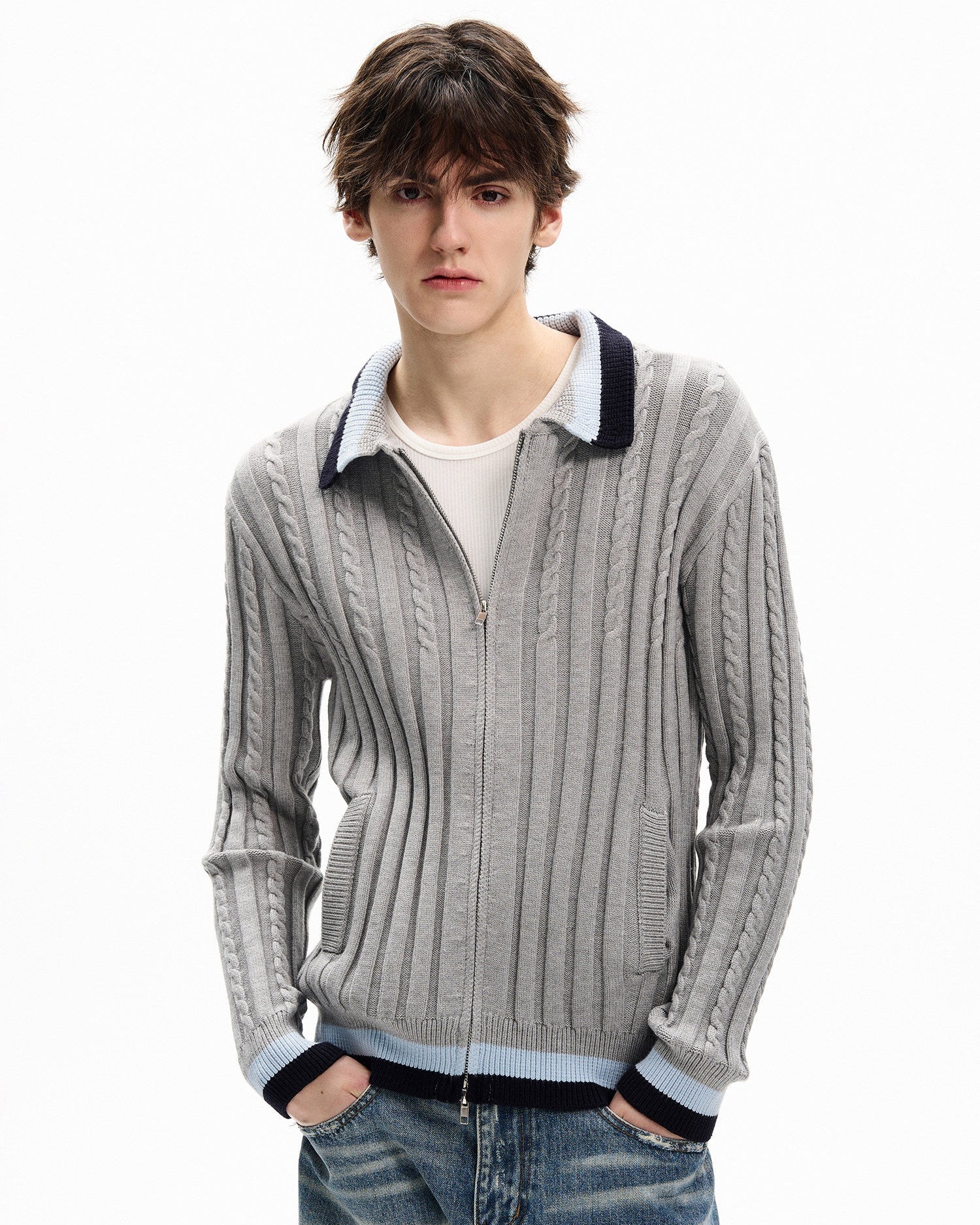 Ribbed Cotton Zip-Up Cardigan
