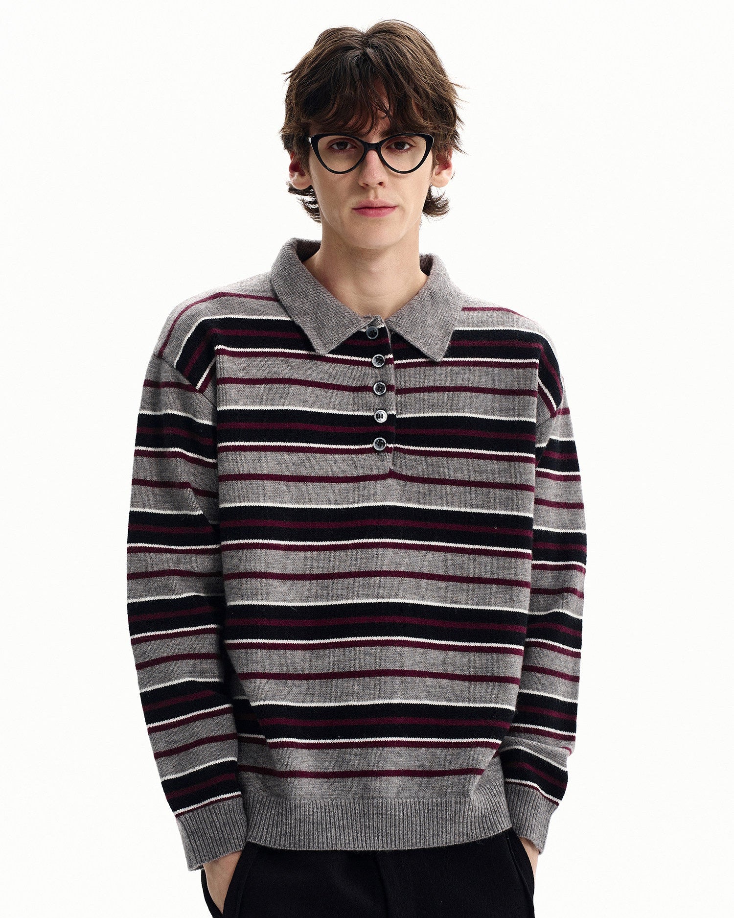 Striped Merino Knit Polo Sweater