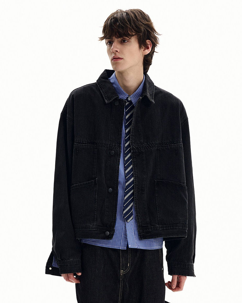 Washed Denim Snap Front Jacket