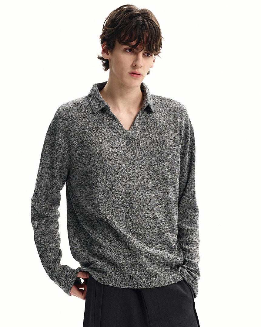 Wool Blend Knit Polo Sweater