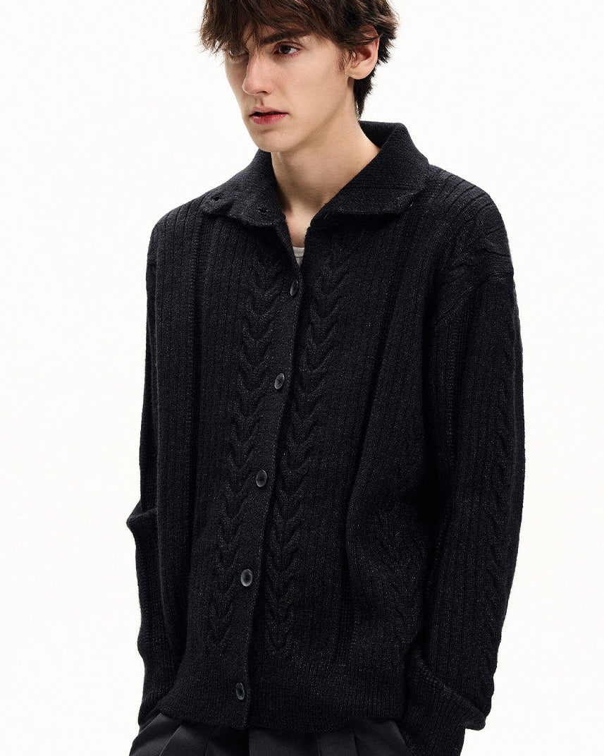 Collared Cable Knit Cardigan