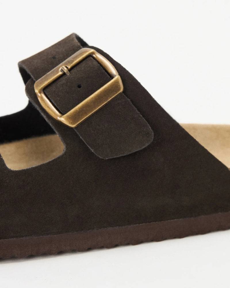 Double-Buckle Suede Sandals - Brown