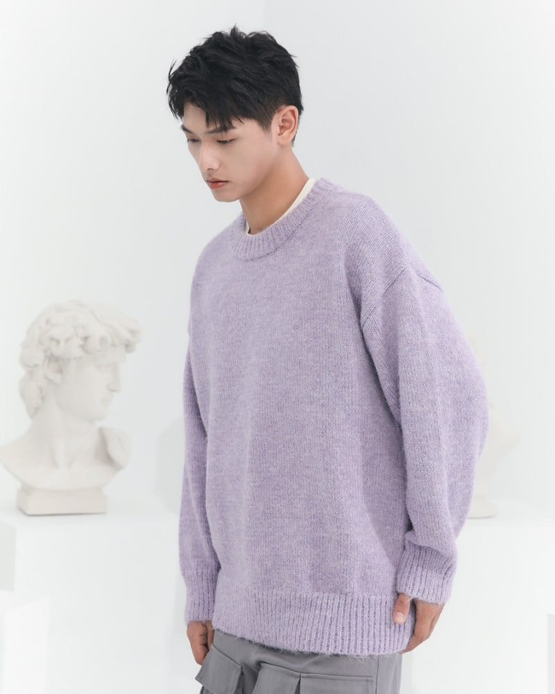 Strickpullover mit Rundhalsausschnitt in lockerer Passform aus Mischgewebe