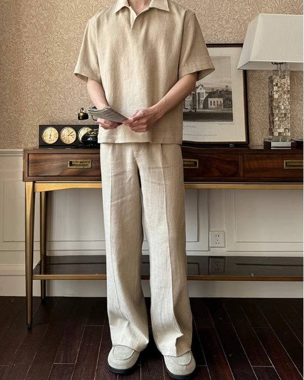 Linnen Mix Open Polo Shirt