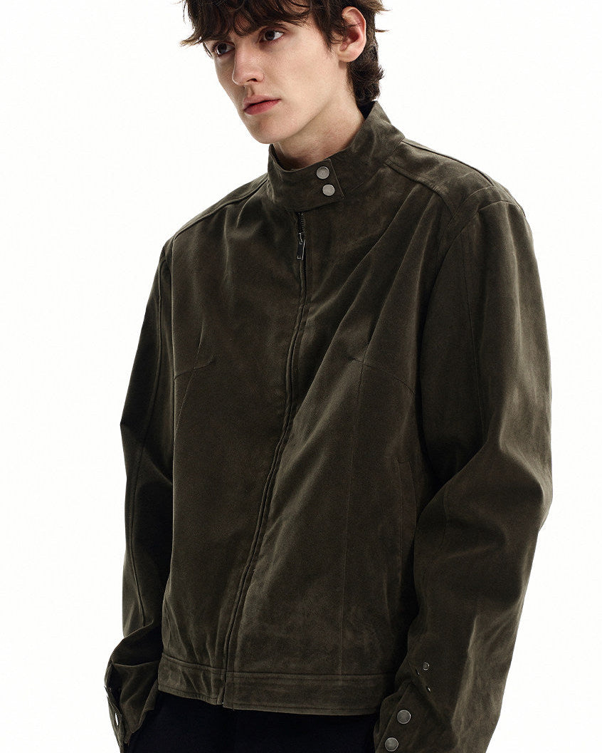 Suede Stand Collar Zip Jacket
