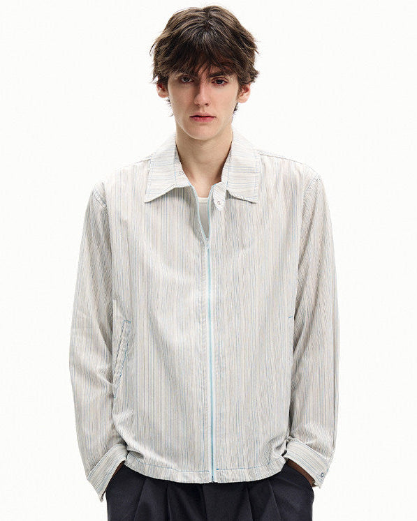 Striped Cotton Zip Front Jacket
