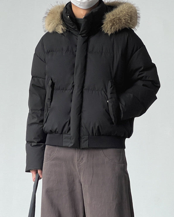 Solid Faux Fur Hooded Puffer Jacket