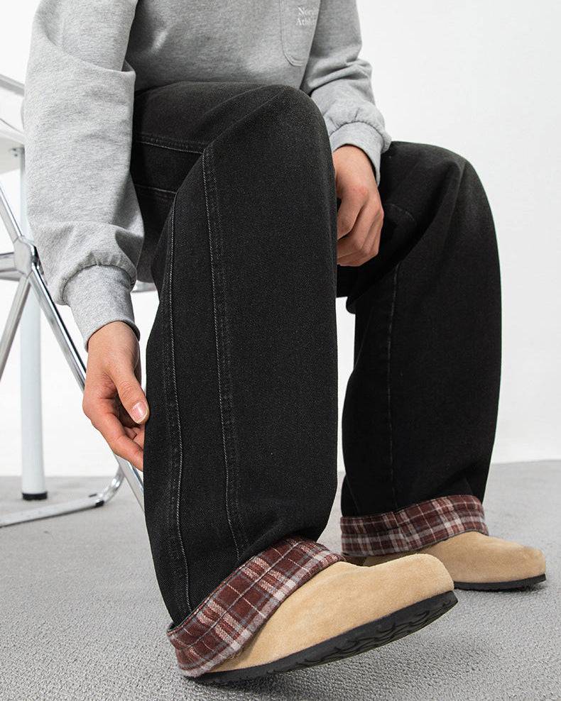 The Retro Plaid Patchwork Washed Jeans