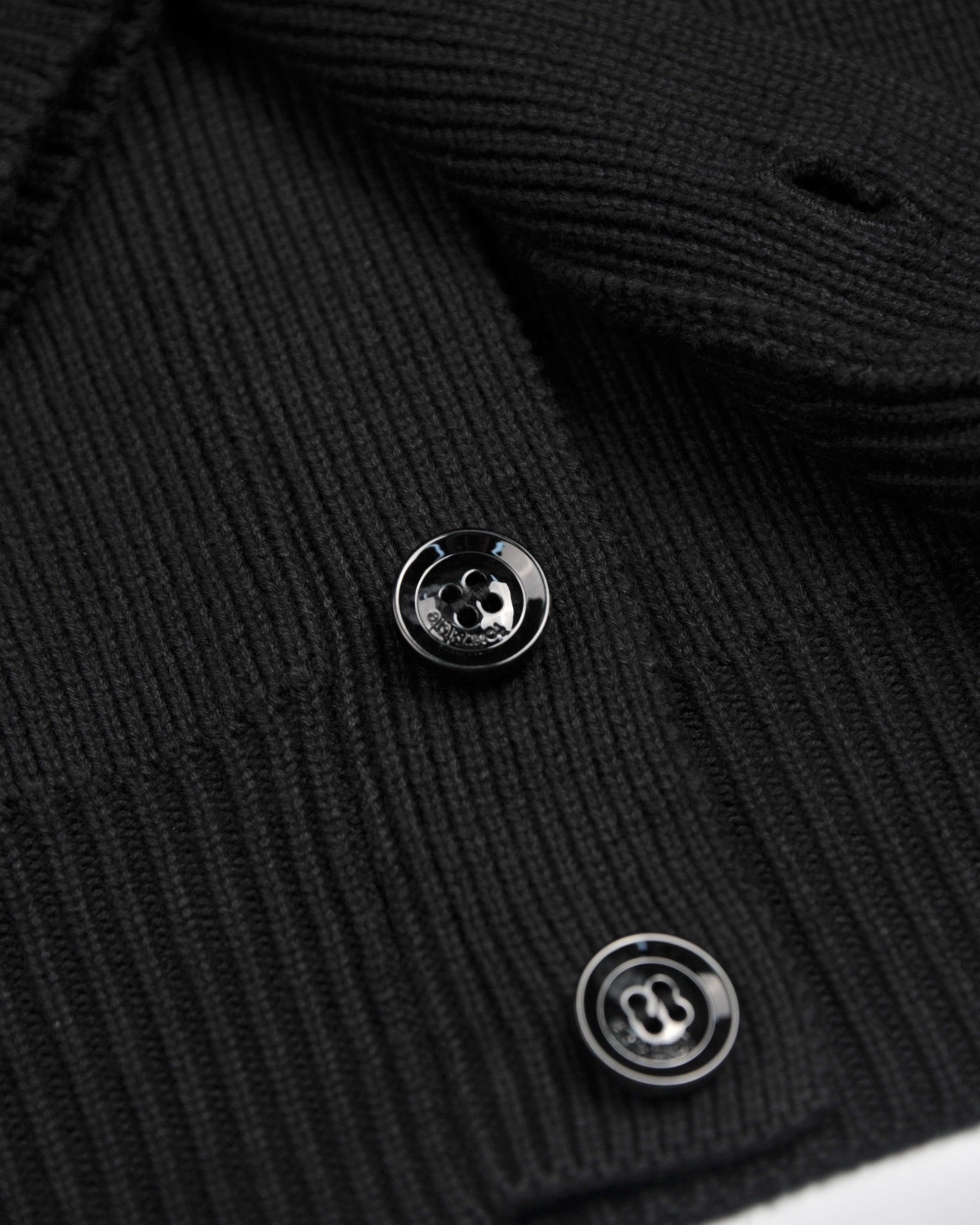 Black Ribbed Button Closure Cardigan