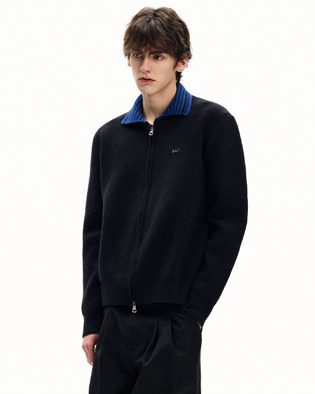 Retro Wool Blend Zip Cardigan