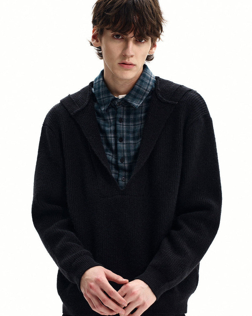 Relaxed Style Knit Hooded Pullover