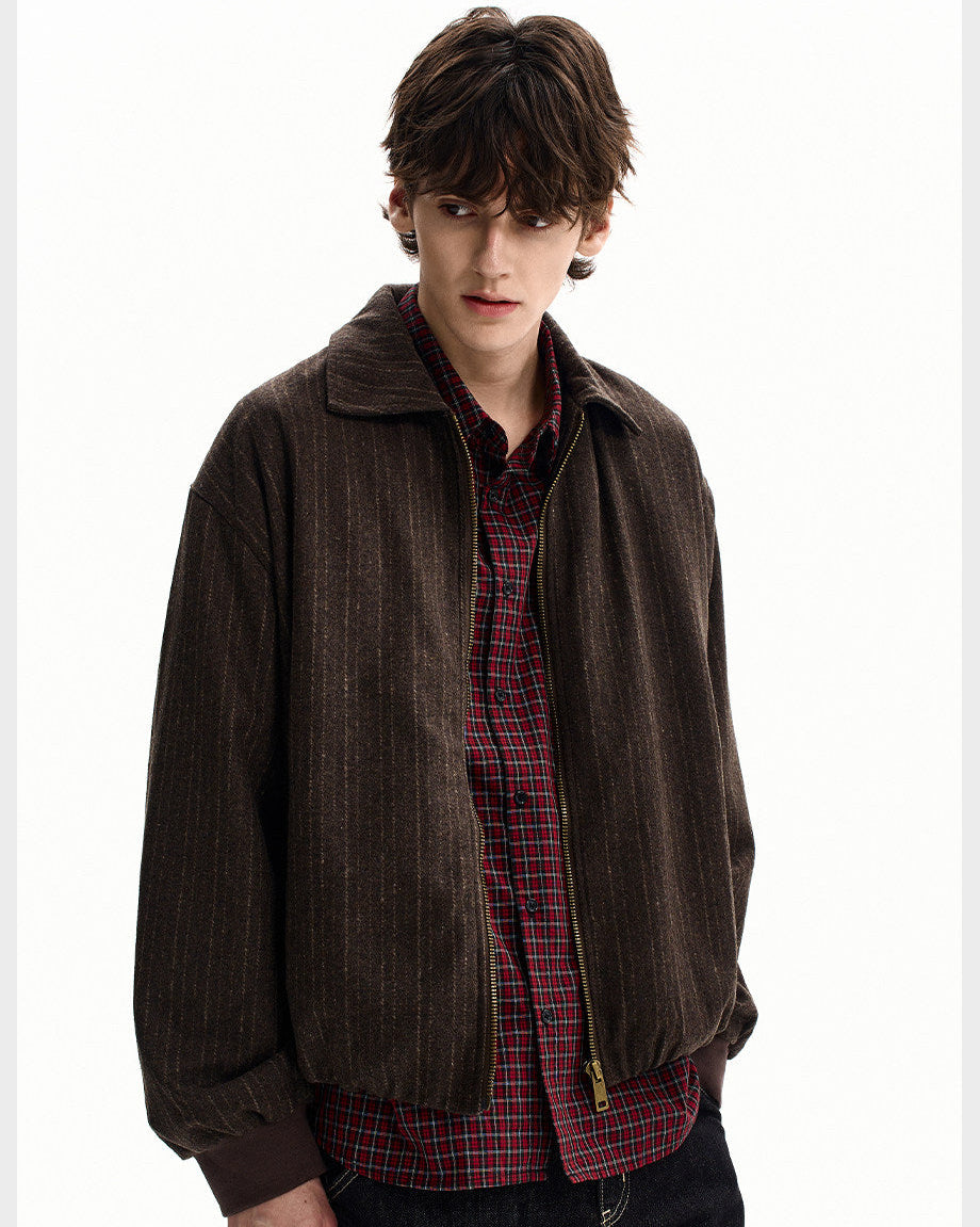Wool Blend Pinstripe Zip Jacket