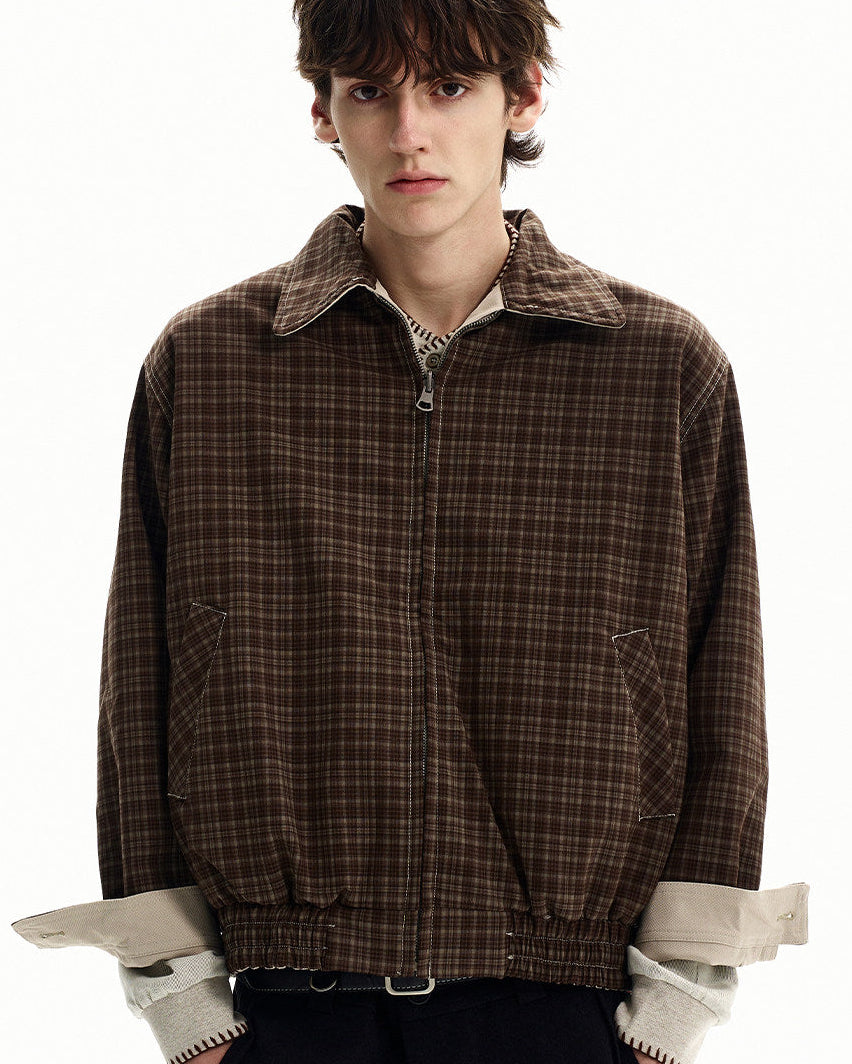 Reversible Plaid Collar Zip Jacket