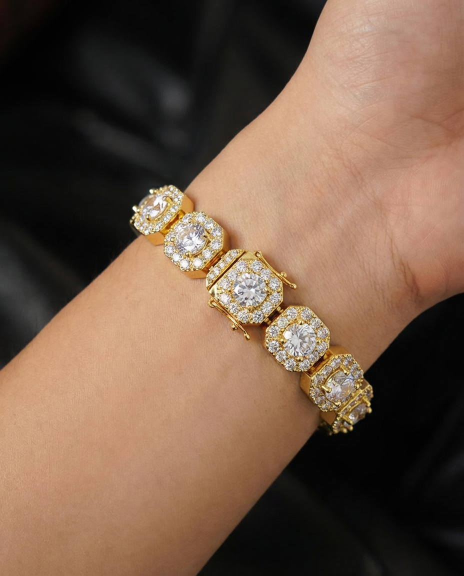 Iced Square Halo Bracelet