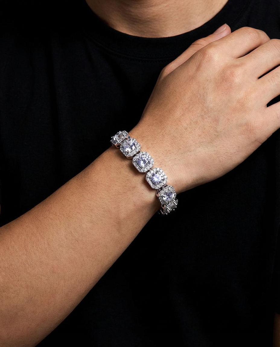 Iced Square Halo Bracelet