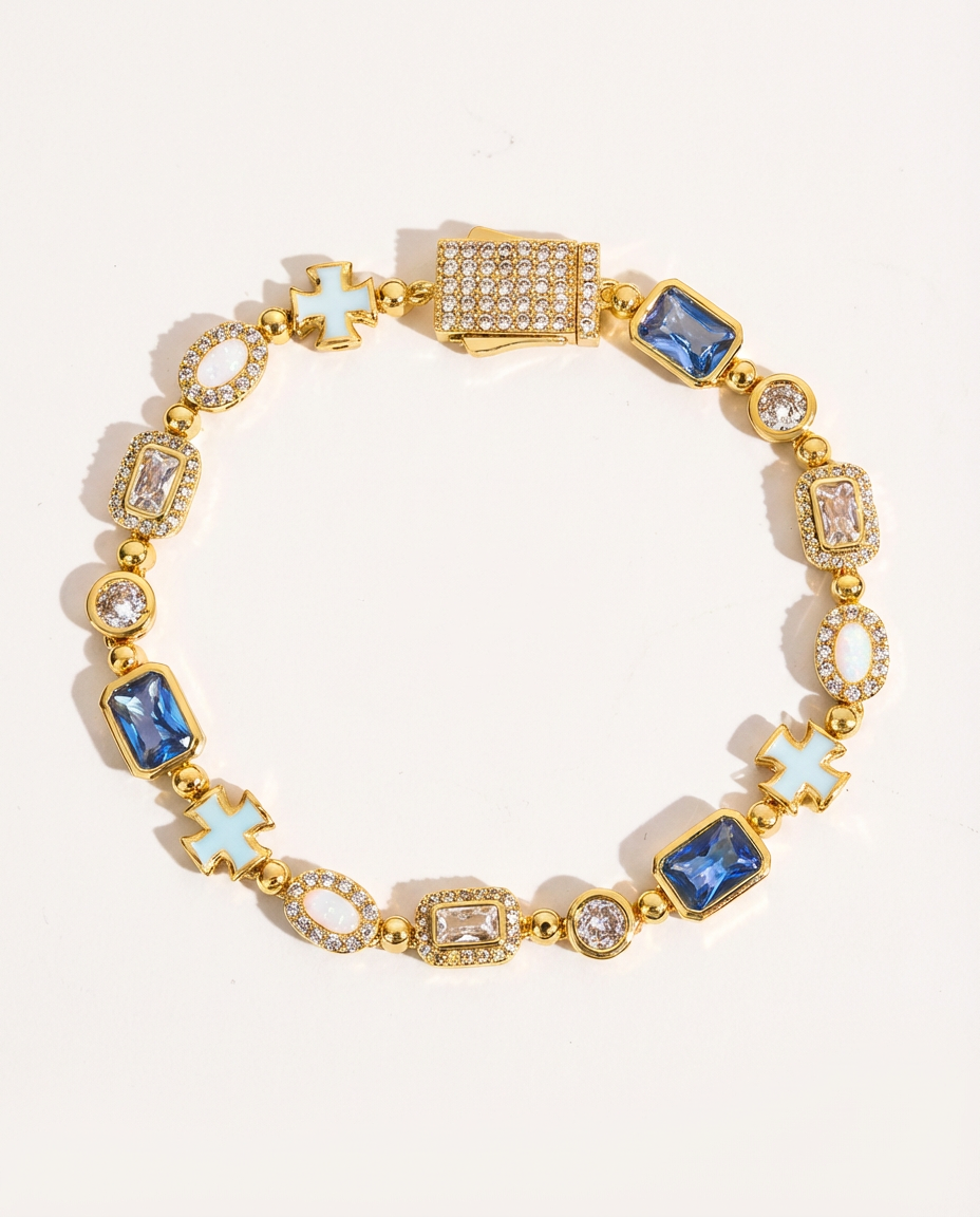 Iced Cross Lock Gem Bracelet