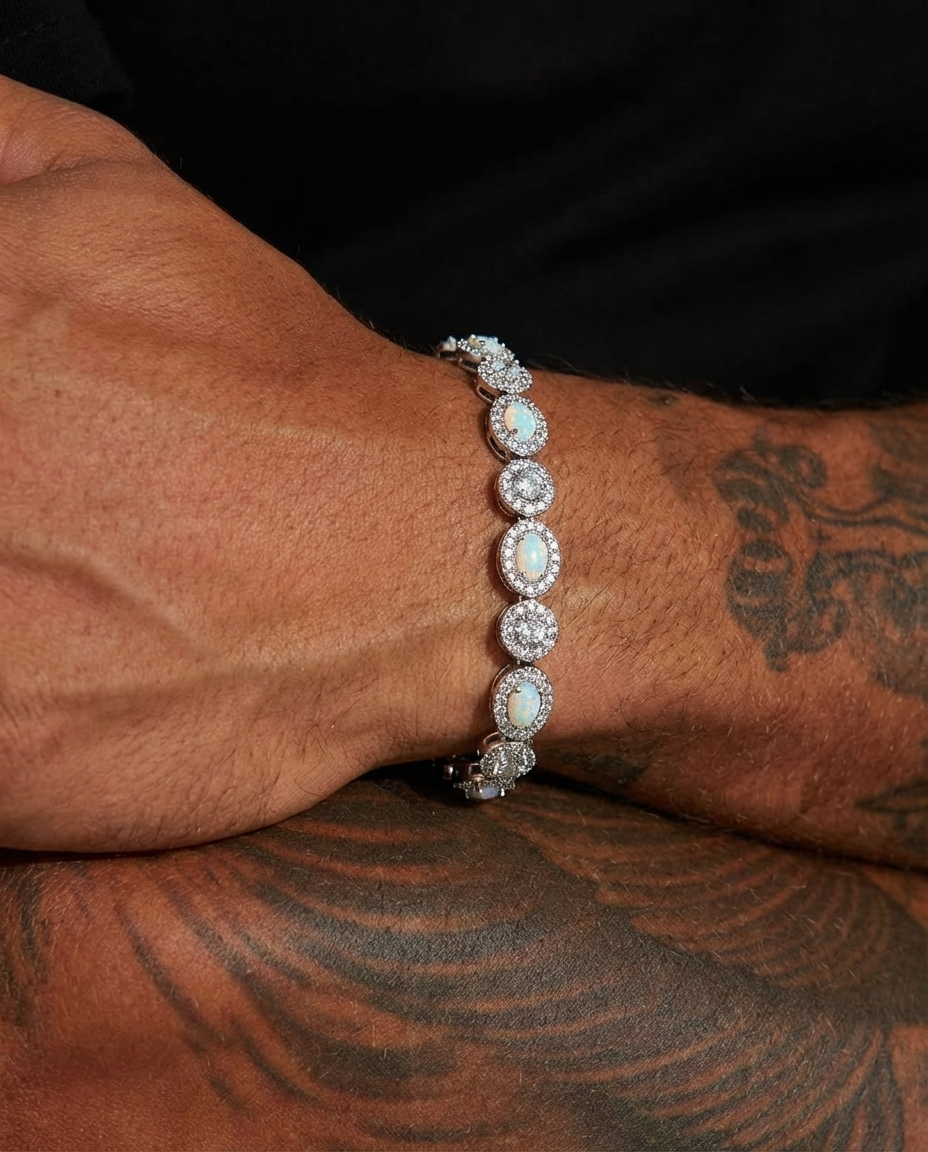 Opal Halo Tennis Bracelet
