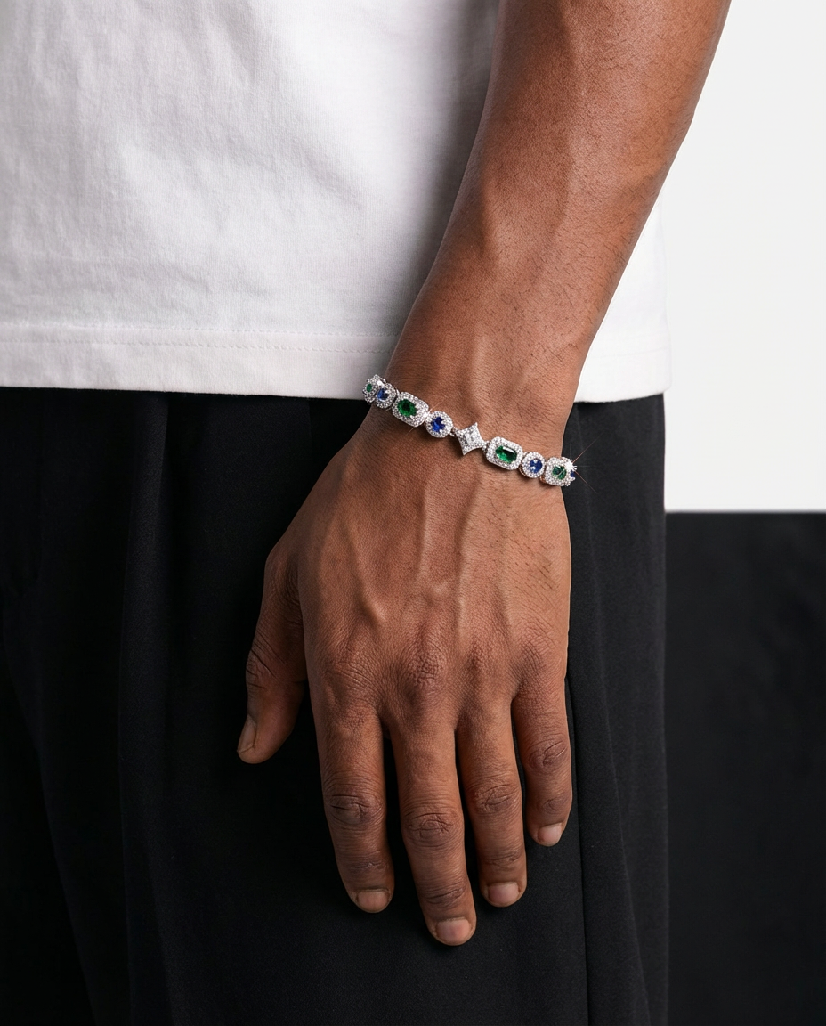 Emerald & Sapphire Halo Bracelet